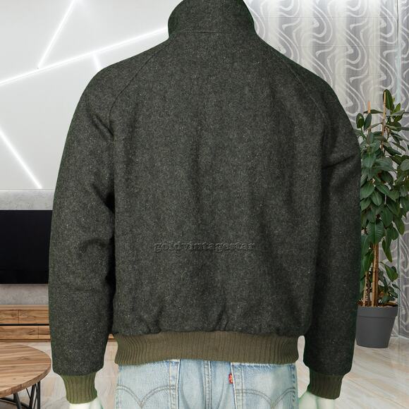 Woolrich Wool Bomber Jacket 80s Vintage Charcoal M - Picture 7 of 12